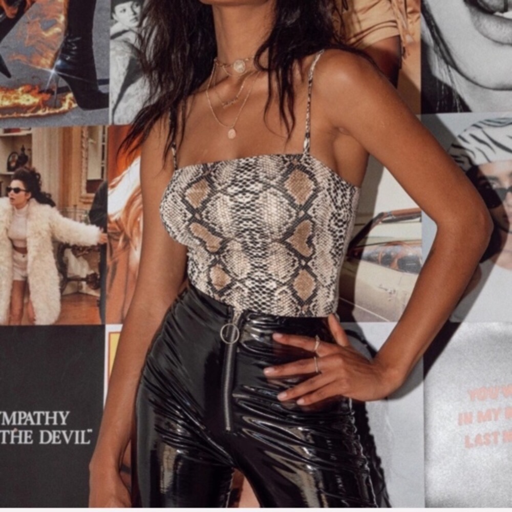 Urban Outfitters Snakeskin Print Spaghetti Strap Top - Beige, Black